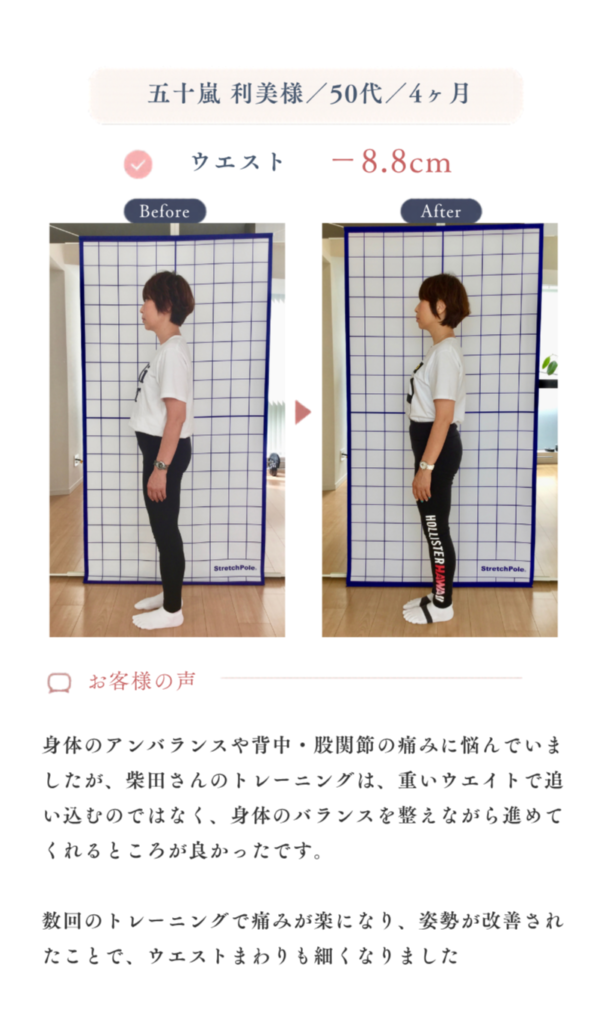 50代女性が4ヶ月でウエストの変化を実感した代々木上原ピラティススタジオè-Styleのビフォーアフター写真